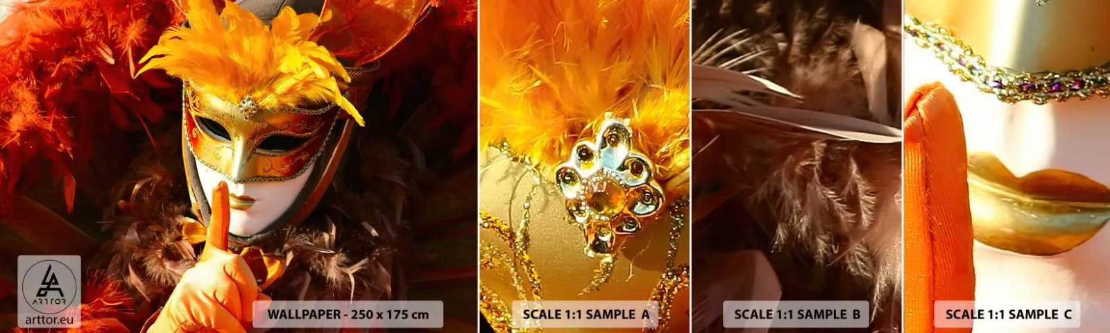 Fotobehang Staaltje Standard Eco - Mysterie maakt deel uit van het spel - Venetiaans masker, Deel, Venetië - 100x30 cm