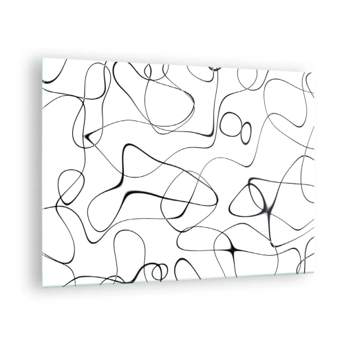 Schilderen op glas - Abstracte zwarte lijnen op een witte achtergrond - 70x50cm - Levenspaden, wisselvalligheden - Moderne wanddecoratie voor woonkamer en slaapkamer ARTTOR