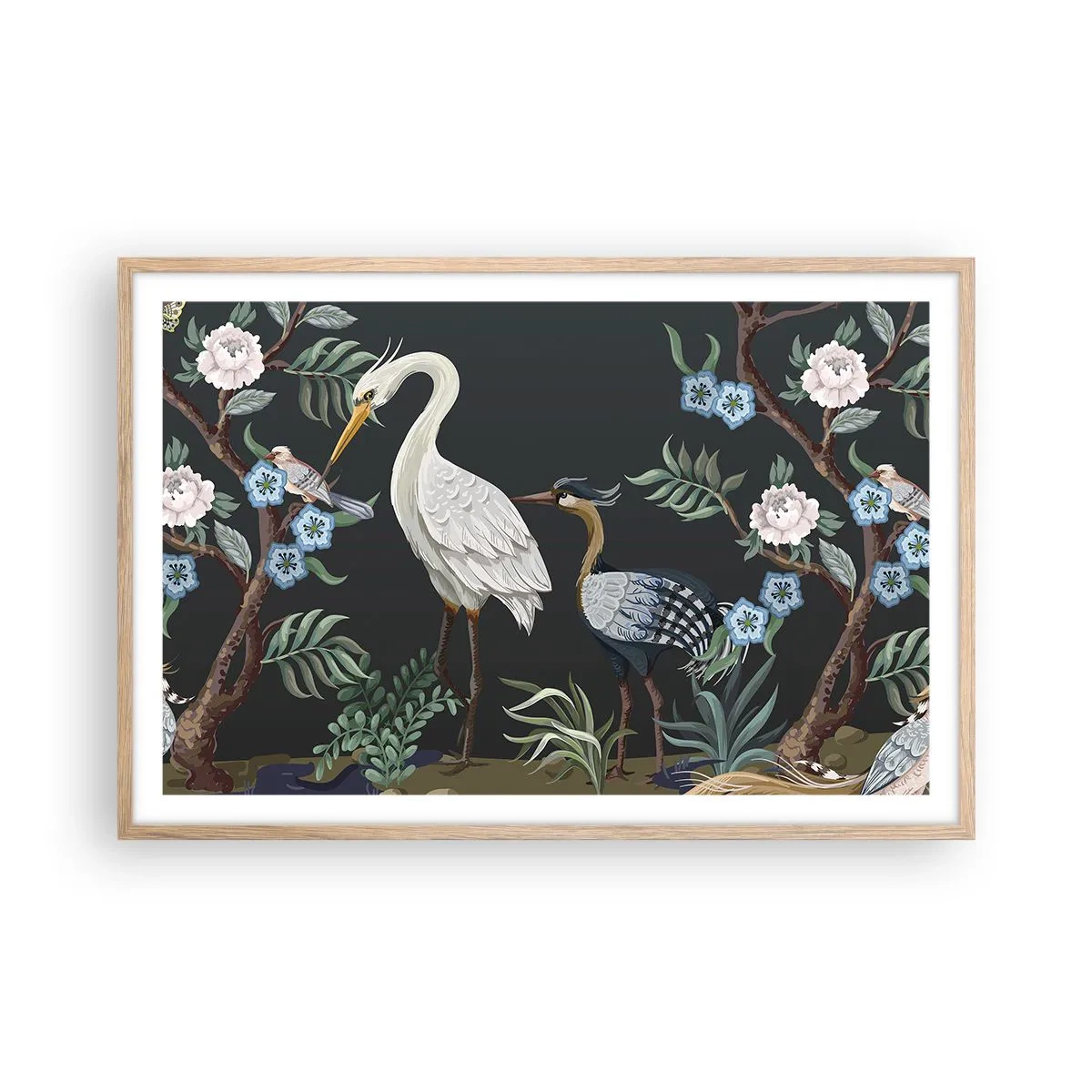 Een poster in een licht eiken lijst - Vogelparade - 91x61 cm