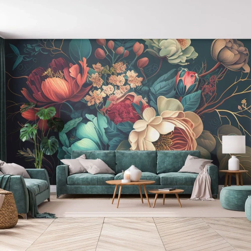 Fotobehang Premium Sand - 19e-eeuwse charme - Bloemen, Armoedig chic, Klassiek - 100x70 cm