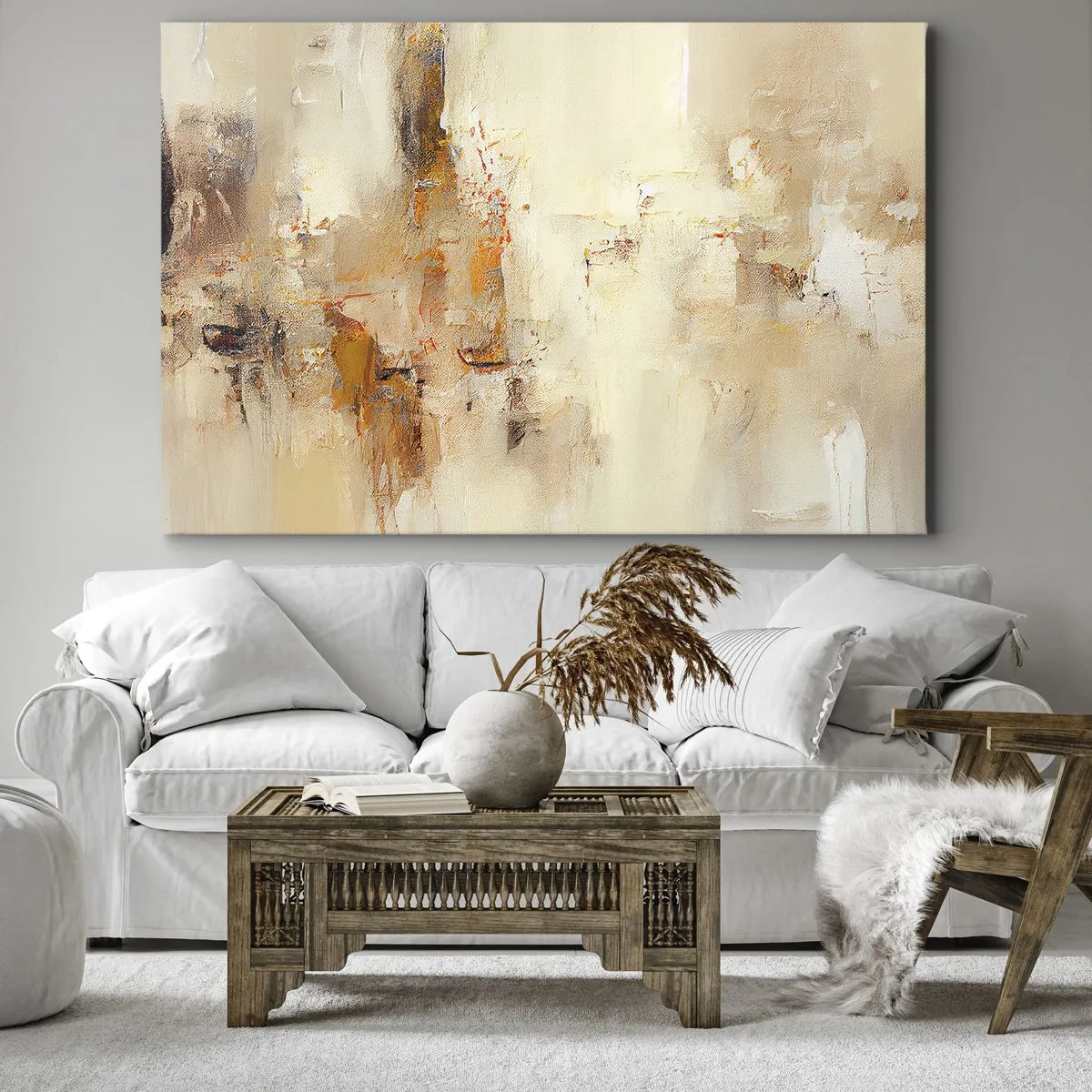 Schilderen op canvas - Een abstracte compositie in warme tinten geel en bruin. - 70x50cm - Ziel van Amber - Moderne wanddecoratie voor woonkamer en slaapkamer ARTTOR