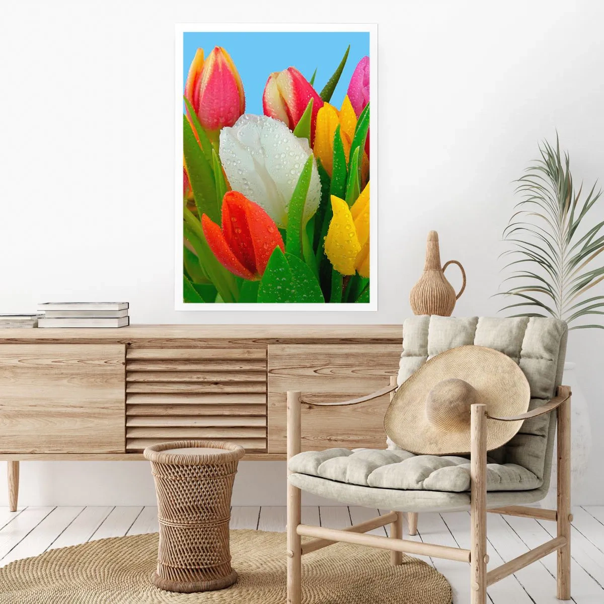 Poster - Een bloemenregenboog in dauwdruppels - 30x40 cm