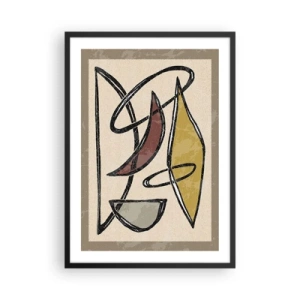 Poster in een zwarte lijst - Geometrische abstractie in tinten beige en bruin - 50x70cm - Verticale en horizontale lijnen - Moderne wanddecoratie voor woonkamer en slaapkamer ARTTOR