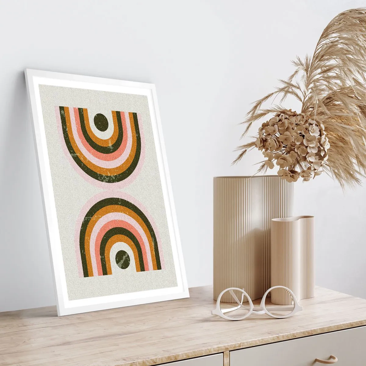 Poster in een witte lijst - Tweeling abstractie - 70x100 cm