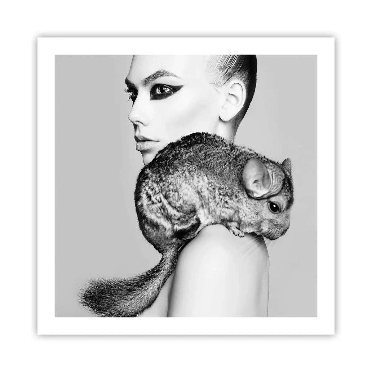 Poster - Dame met een chinchilla - 60x60 cm