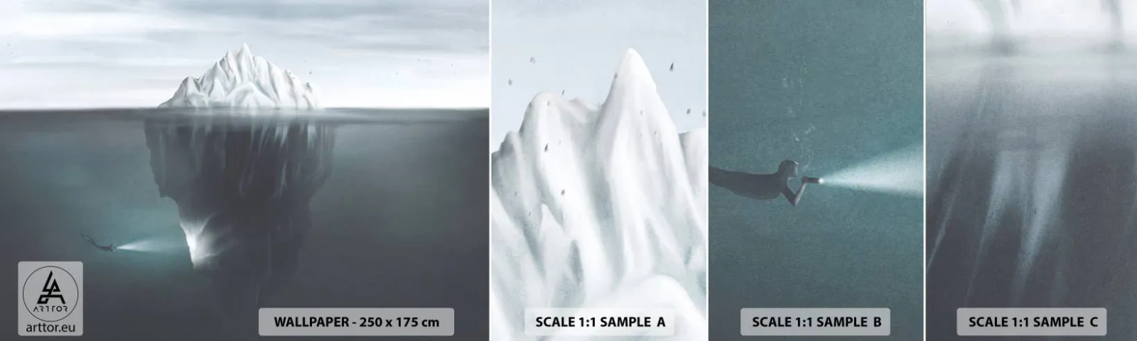 Fotobehang Monster Zelfklevend Deluxe Sticker - Onderwater mysterie - Ijsberg, Gletsjer, Duiker - 100x30 cm