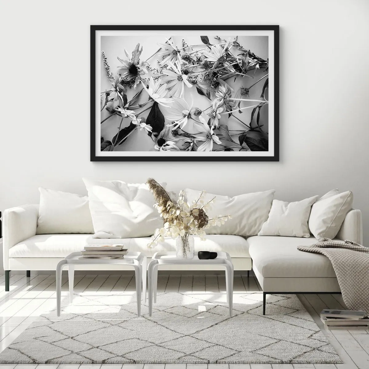 Poster in een zwarte lijst - Niet-boeket bloemen - 40x30 cm