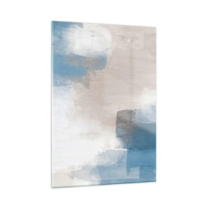 Schilderen op glas - Roze abstractie achter een blauw gordijn - 50x70 cm