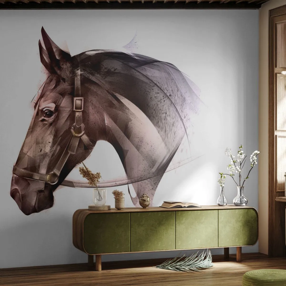 Fotobehang Premium Sand - Wat een charme - Dieren, Paardenkop, Paard - 350x256 cm