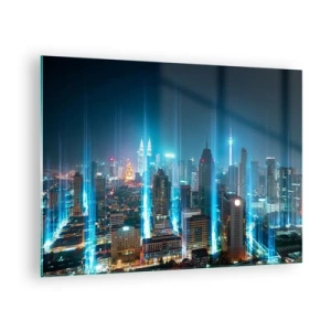 Schilderen op glas - Een nachtelijke stad met hoge gebouwen en lichtstrepen - 70x50cm - Op z'n Berlijns naar de hemel - Moderne wanddecoratie voor woonkamer en slaapkamer ARTTOR