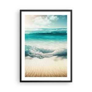 Poster in een zwarte lijst - Turquoise golven die op het gouden zand van het strand beuken - 50x70cm - De vrede van de oceaan - Moderne wanddecoratie voor woonkamer en slaapkamer ARTTOR