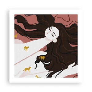 Poster - Droom over een gouden paard - 50x50 cm