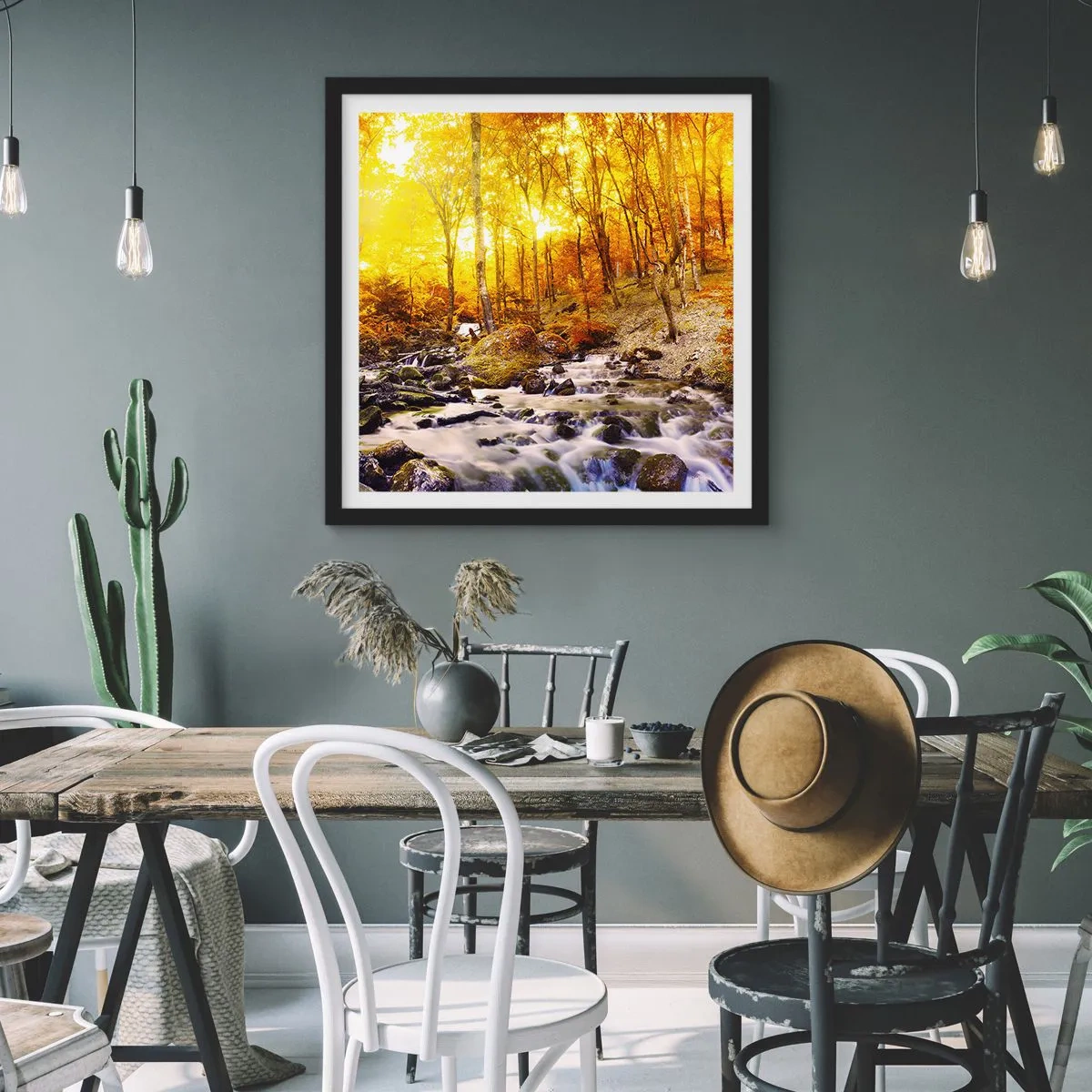 Poster in een zwarte lijst - Stenen gezet in goud en platina - 30x30 cm