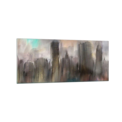 Schilderen op glas - Een compositie van staal, steen en mist - 120x50 cm