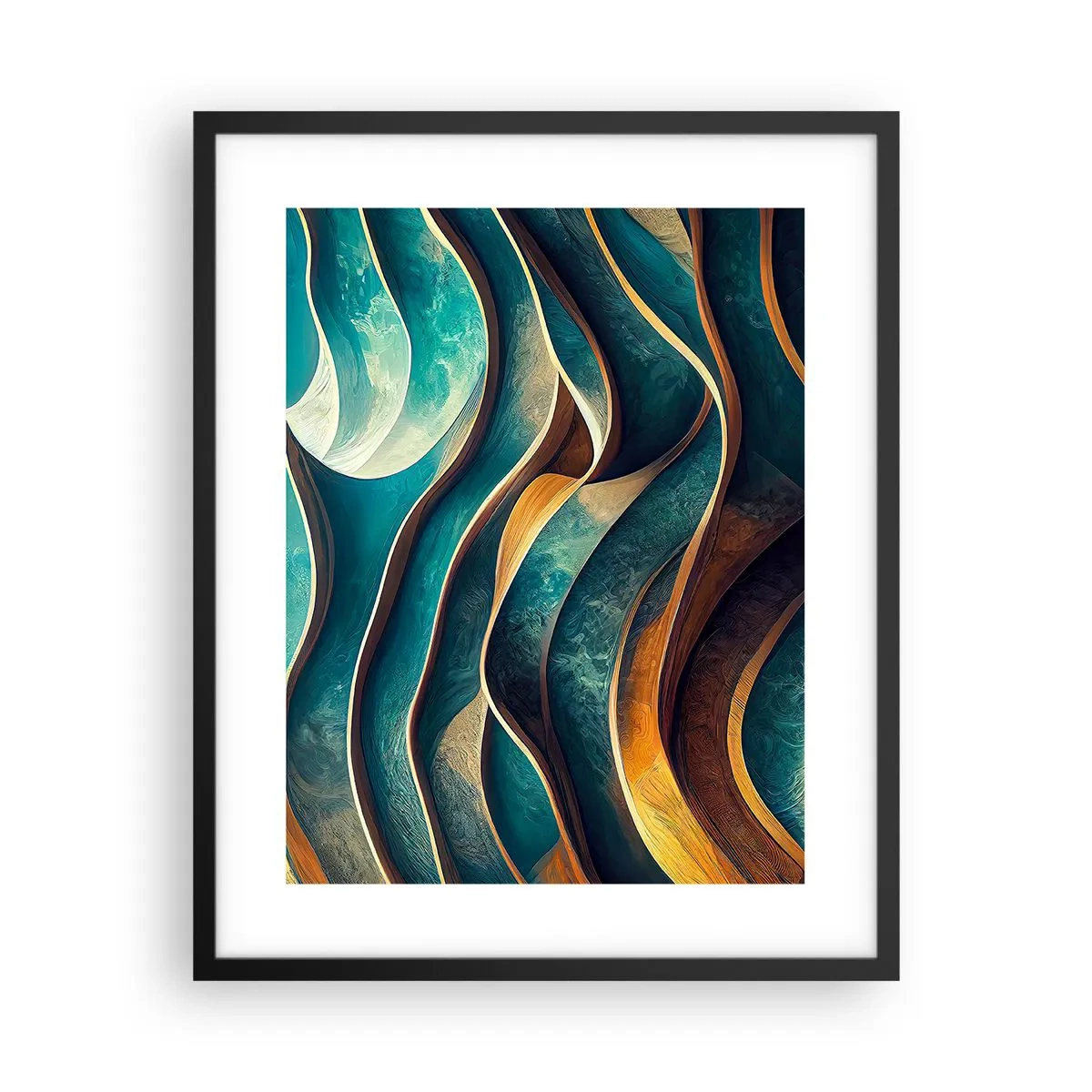 Poster in een zwarte lijst - Meanders van blauw - 40x50 cm