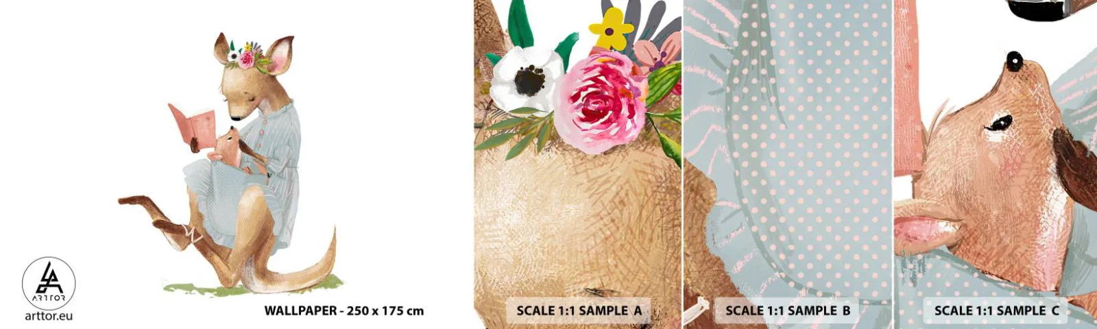 Fotobehang Monster Zelfklevend Deluxe Sticker - Lees me voor mama - Voor kinderen, Kangoeroe, Moeder Met Kind - 100x30 cm