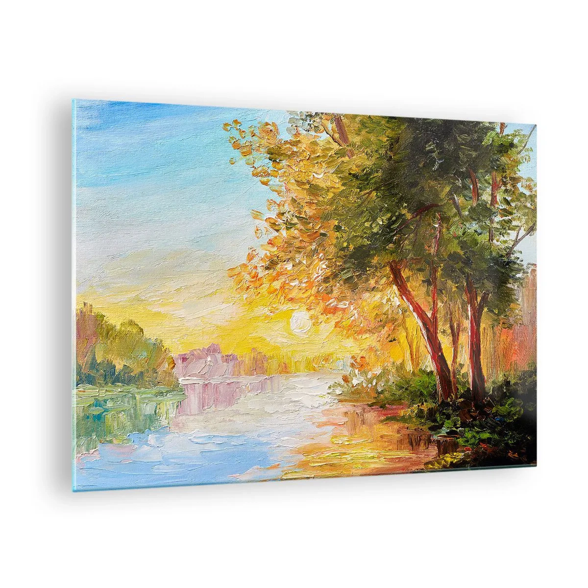 Schilderen op glas - Meer met bomen bij zonsondergang - 70x50cm - Et in Arcadia ego - Moderne wanddecoratie voor woonkamer en slaapkamer ARTTOR