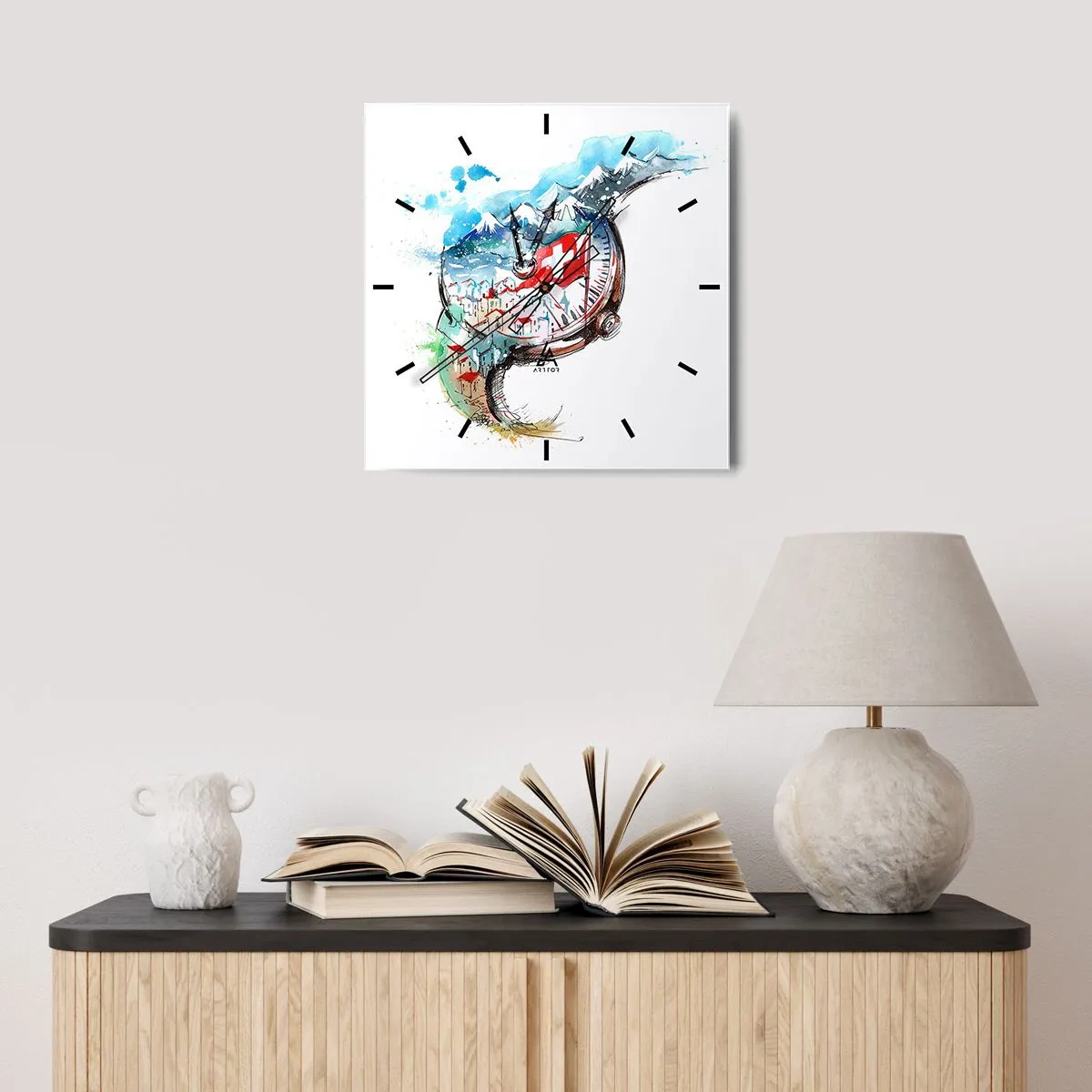 Wandklok - Klok - De geest van Zwitserland - 30x30 cm