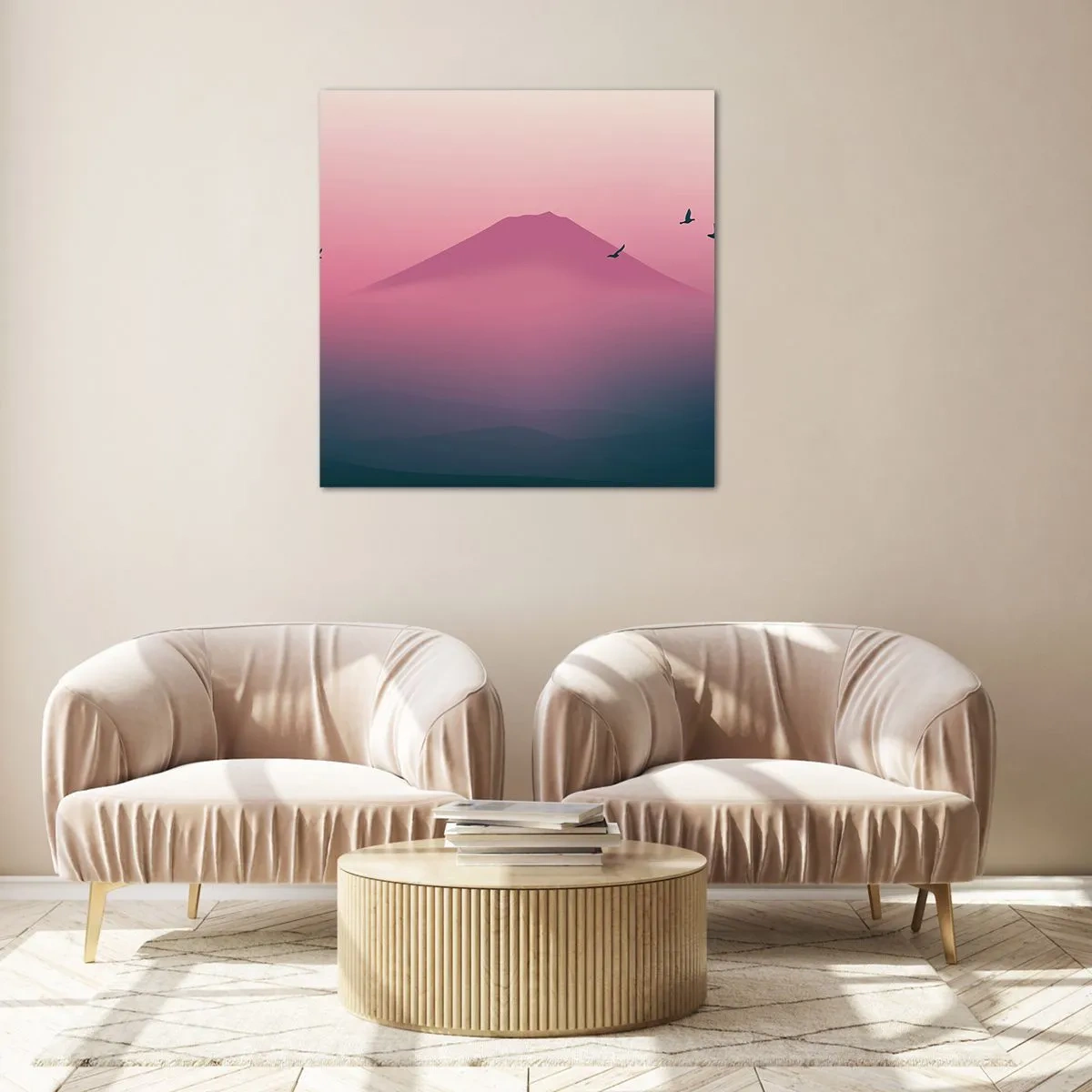 Schilderen op glas - Wandelaars boven de wolken - 60x60 cm