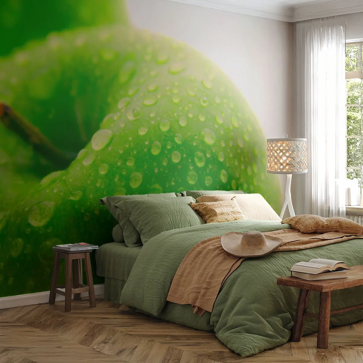 Fotobehang Premium Sand - Groene koele frisheid - Fruit, Appel, Gastronomie - 100x70 cm