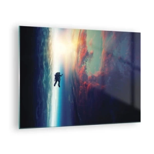 Schilderen op glas - Een astronaut die door de ruimte zweeft richting het licht - 70x50cm - Ga het universum tegemoet - Moderne wanddecoratie voor woonkamer en slaapkamer ARTTOR