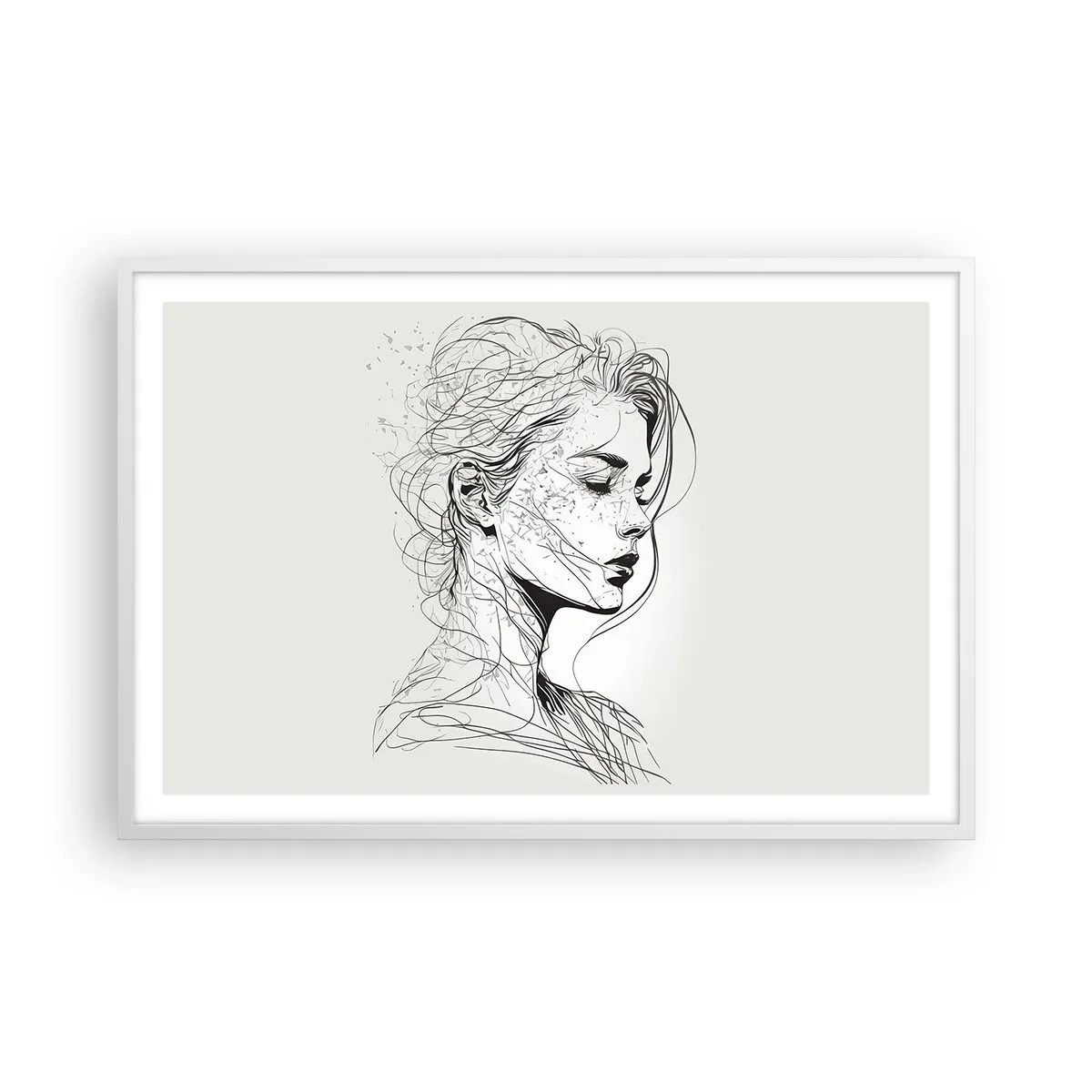 Poster in een witte lijst - Portret in gedachten - 91x61 cm