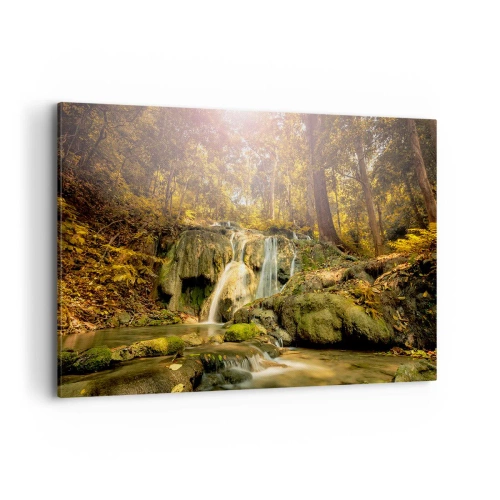 Schilderen op canvas - Boscascade in het groen - 100x70 cm