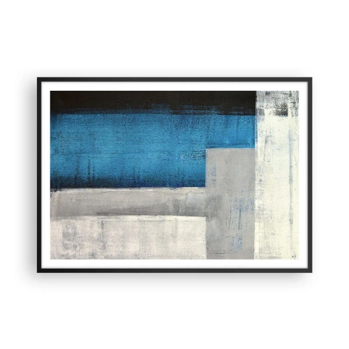 Poster in een zwarte lijst - Een poëtische compositie van grijs en blauw - 100x70 cm