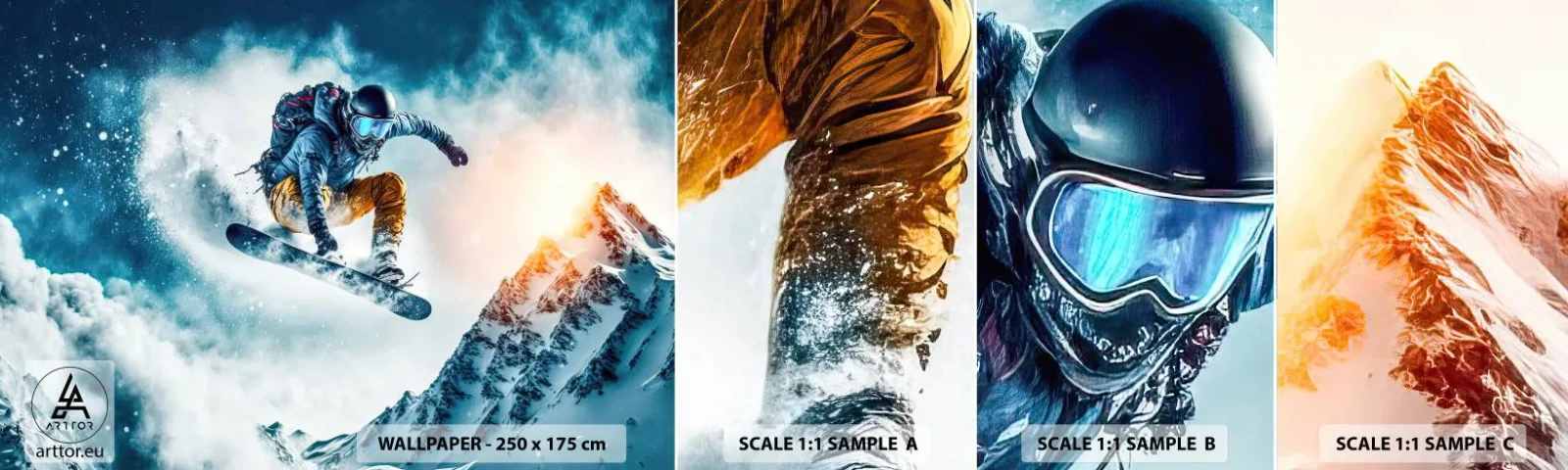 Fotobehang Staaltje Standard Eco - Extreme emoties - Snowboarden, Sport, Winter - 100x30 cm