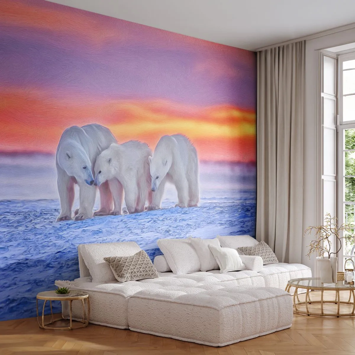 Zelfklevend Fotobehang Deluxe Sticker - Familie warmte is genoeg - Dieren, Ijsbeer, Sneeuw - 250x175 cm