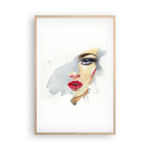 Een poster in een licht eiken lijst - Weerspiegeld in een druppel water - 61x91 cm