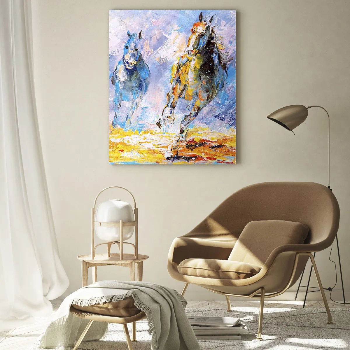 Schilderen op glas - Galopperen door de schittering - 50x70 cm