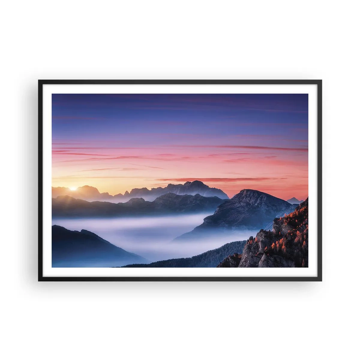 Poster in een zwarte lijst - Over de valleien - 100x70 cm