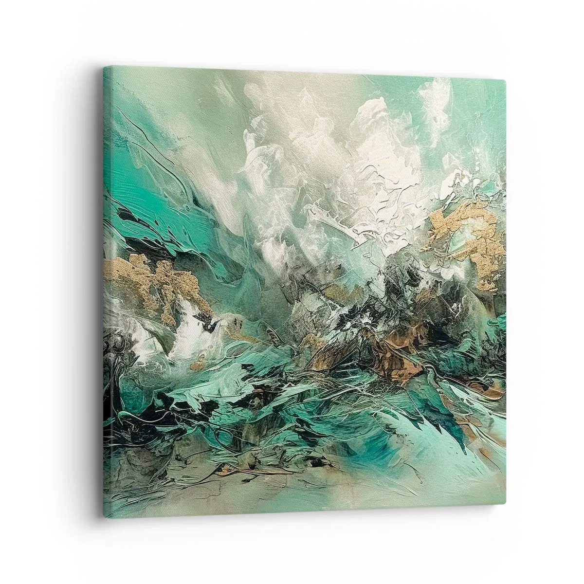 Schilderen op canvas - Emerald en zwarte branding - 30x30 cm