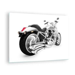 Schilderen op glas - Een chromen motorfiets in moderne stijl op een witte achtergrond - 70x50cm - De droom van een verzamelaar - Moderne wanddecoratie voor woonkamer en slaapkamer ARTTOR