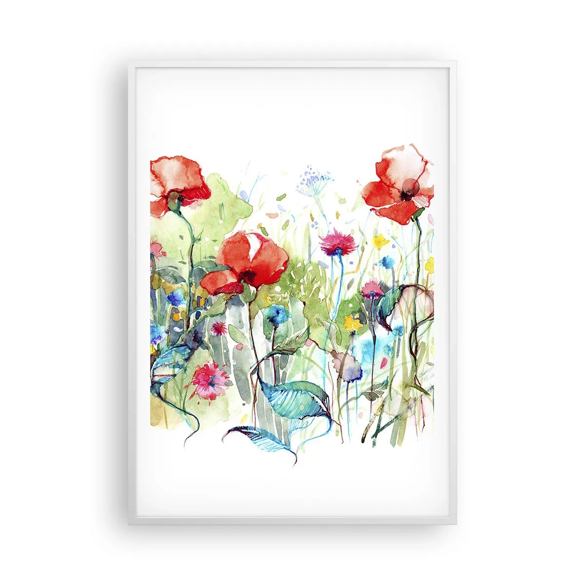 Poster in een witte lijst - Bloeiende meiweide - 70x100 cm