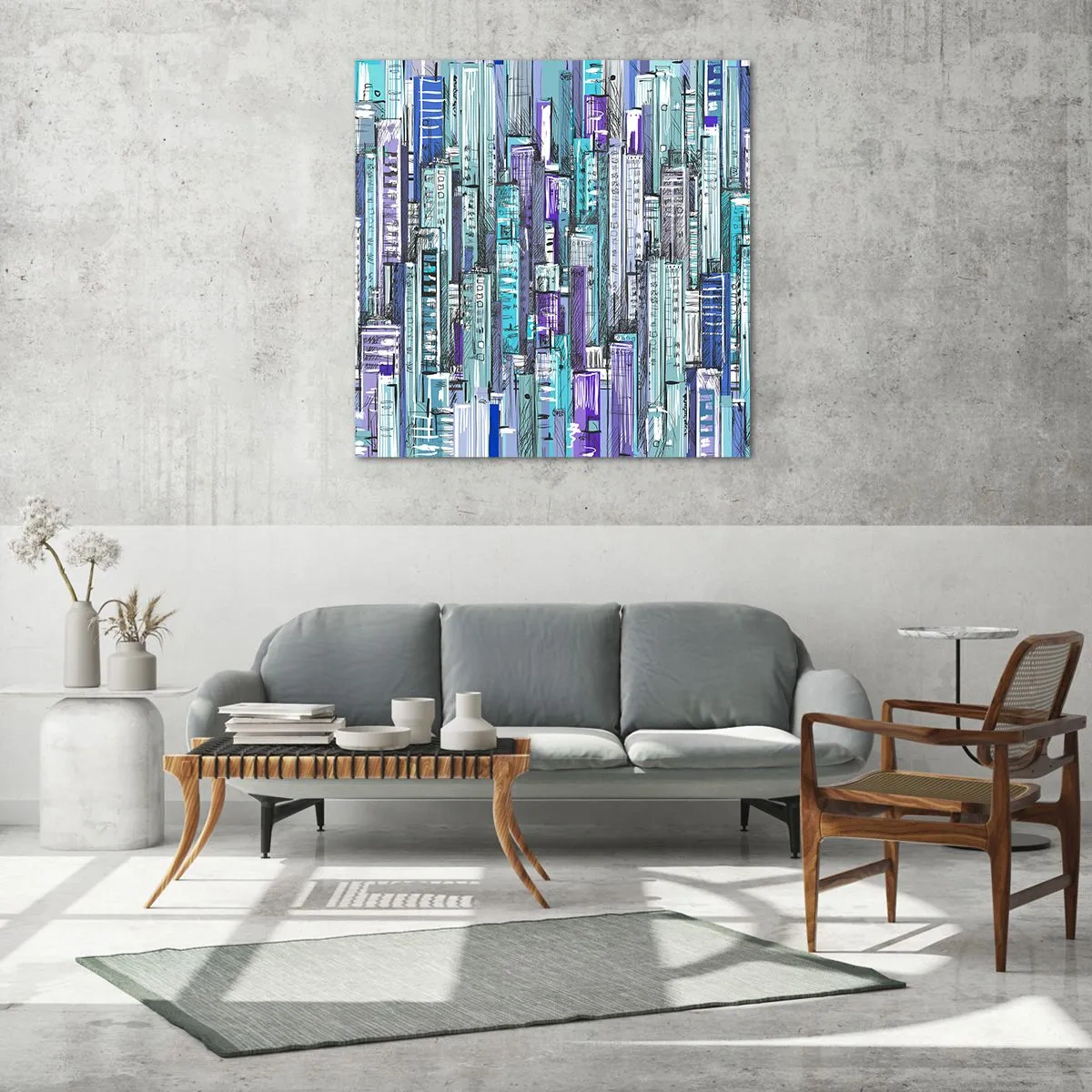 Schilderen op glas - Blauwachtig van de hemel - 70x70 cm