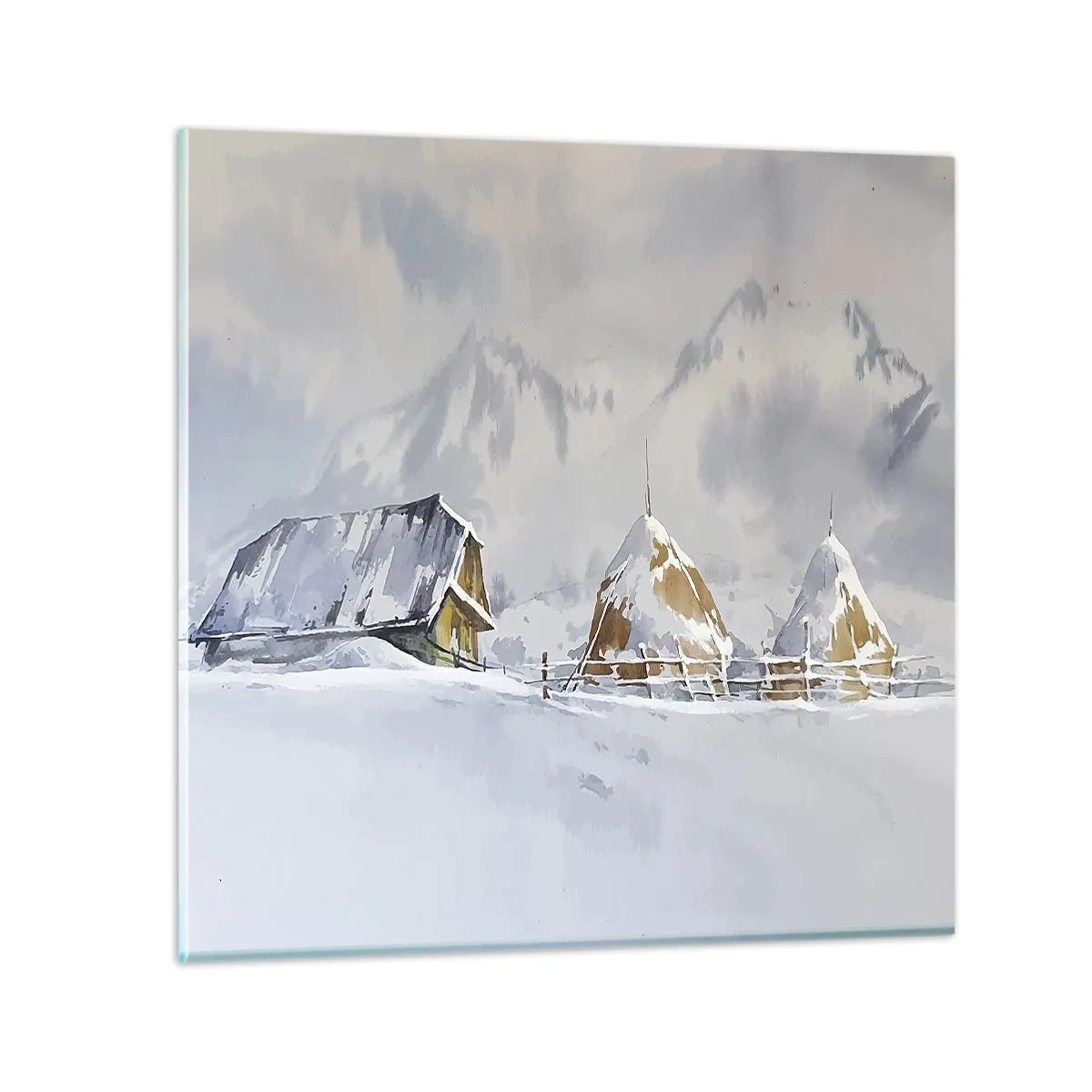Schilderen op glas - In een besneeuwde vallei - 70x70 cm