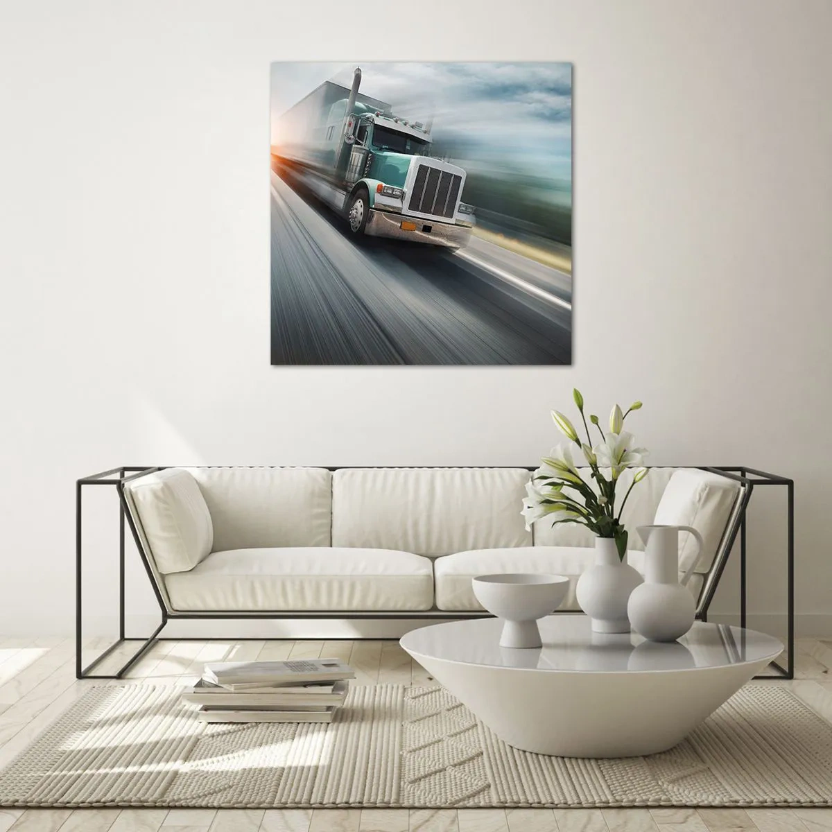 Schilderen op glas - De Amerikaanse reus in haast - 70x70 cm