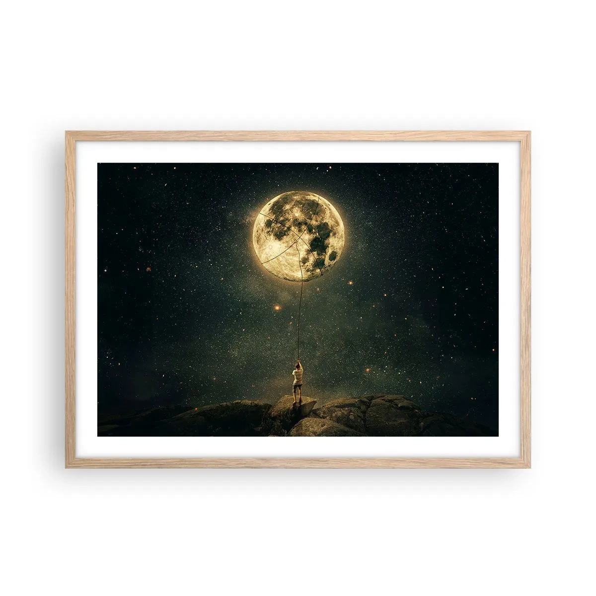 Een poster in een licht eiken lijst - Iemand die de maan heeft gestolen - 70x50 cm