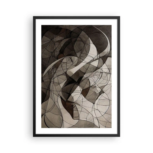 Poster in een zwarte lijst - Abstracte compositie van geometrische lijnen en vormen - 50x70cm - Circulatie van aardekleuren - Moderne wanddecoratie voor woonkamer en slaapkamer ARTTOR