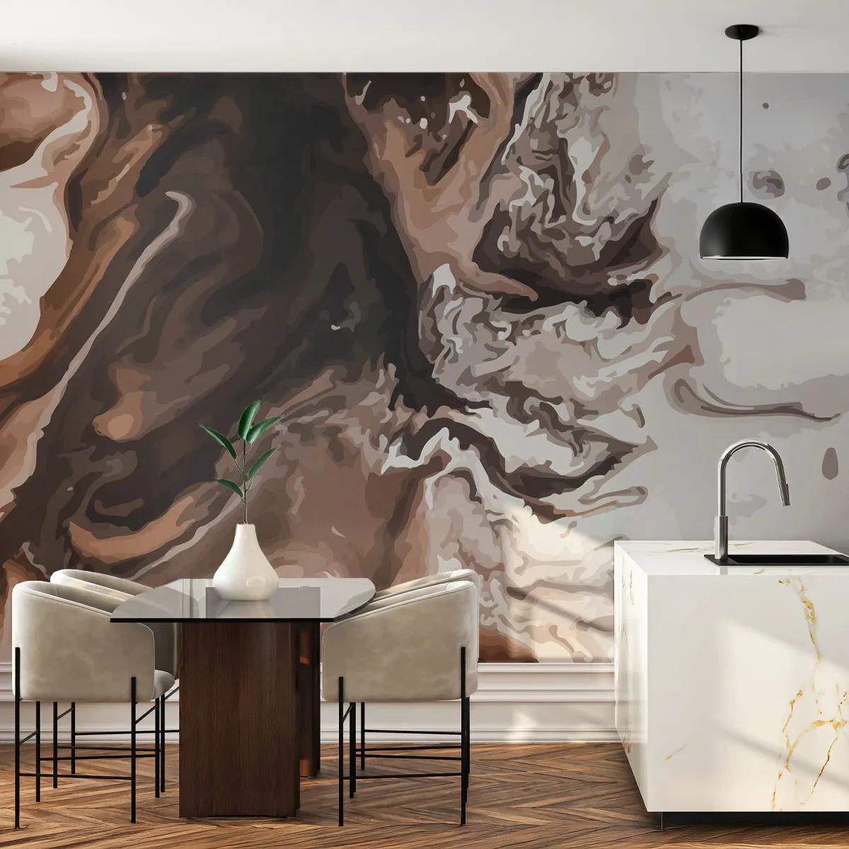 Fotobehang Standard Eco - Abstract patroon in tinten bruin en wit - 100x70cm - Kleurcontrast - Moderne wanddecoratie voor woonkamer en slaapkamer ARTTOR