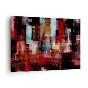 Schilderen op canvas - Geometrische abstractie in intense roodtinten - 70x50cm - Het is een allegaartje - Moderne wanddecoratie voor woonkamer en slaapkamer ARTTOR