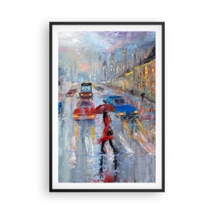 Poster in een zwarte lijst - Regenachtige middag in de stad - 61x91 cm