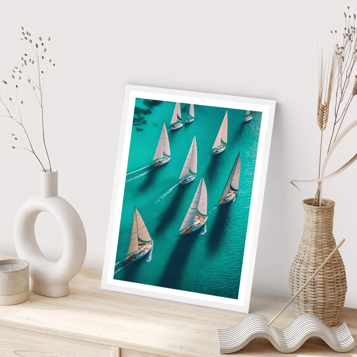 Poster in een witte lijst - In een wedstrijd met de wind - 70x100 cm