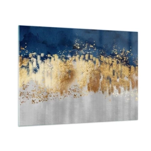 Schilderen op glas - Gouden accenten op een marineblauwe en zilveren achtergrond - 70x50cm - Een moderne compositie met sprankeling - Moderne wanddecoratie voor woonkamer en slaapkamer ARTTOR