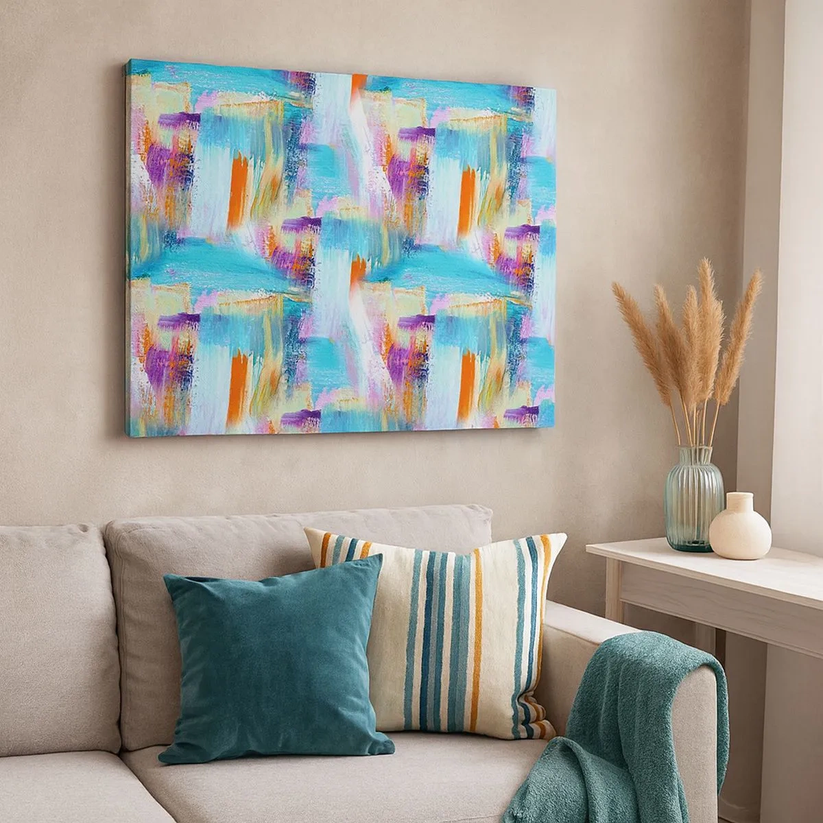 Schilderen op canvas - Kleurrijke abstractie met dynamische penseelstreken - 70x50cm - Vrolijk vlekkerig en besmeurd - Moderne wanddecoratie voor woonkamer en slaapkamer ARTTOR