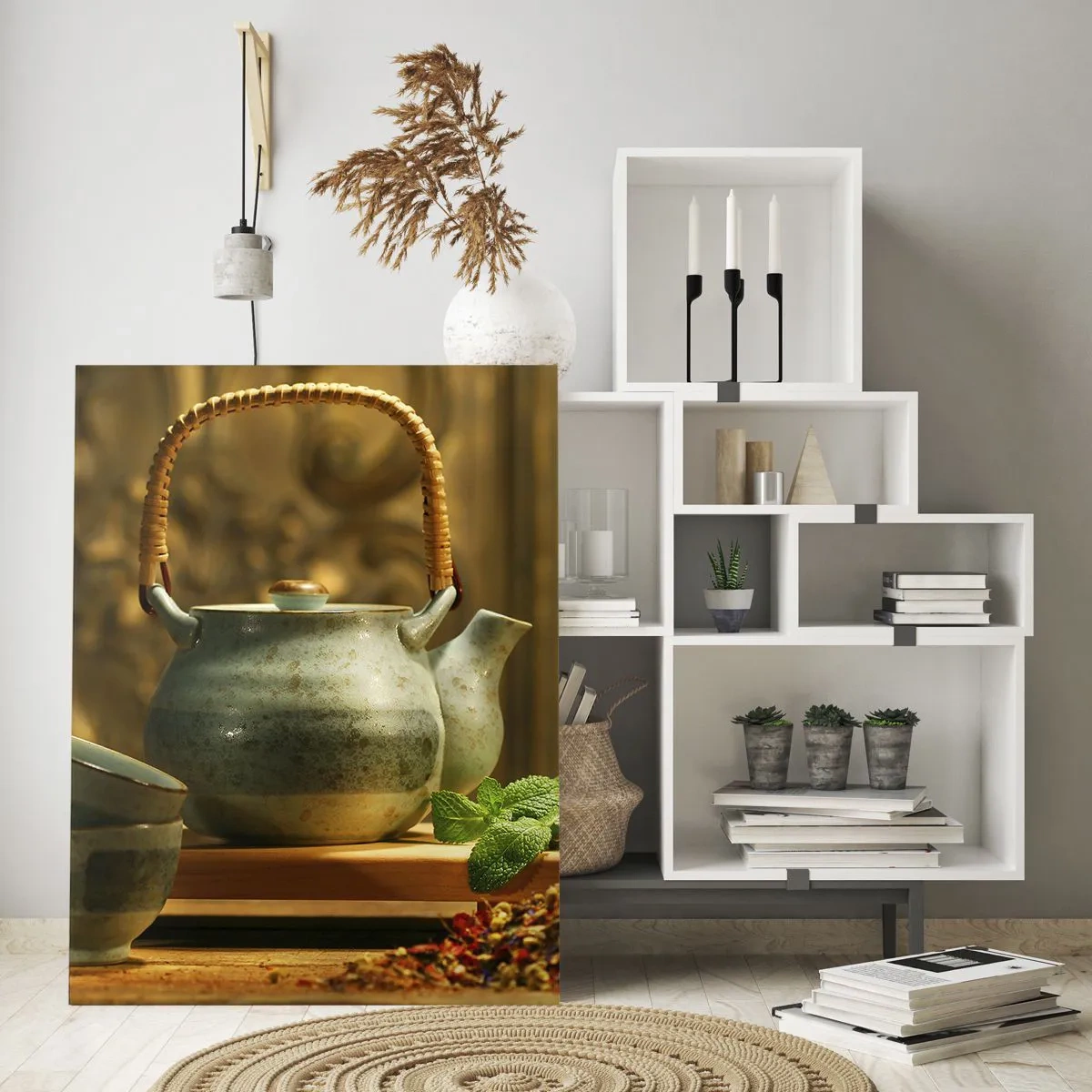 Schilderen op glas - Verhandeling over het drinken van thee - 70x100 cm