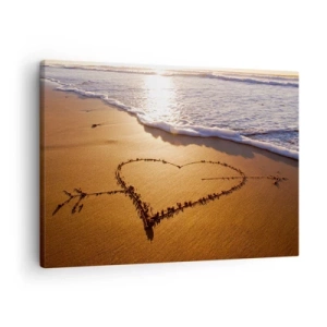 Schilderen op canvas - Een hart van zand op het strand tijdens zonsondergang - 70x50cm - Vakantie bekentenis - Moderne wanddecoratie voor woonkamer en slaapkamer ARTTOR