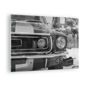 Schilderen op glas - Close-up van de voorkant van een klassieke racewagen - 70x50cm - Hard rijden - Moderne wanddecoratie voor woonkamer en slaapkamer ARTTOR